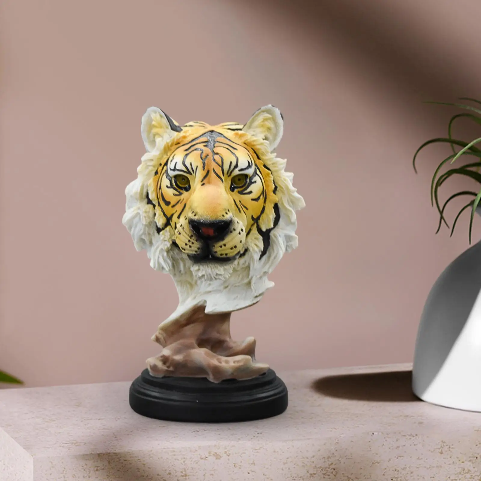 Tiger Head Sculpture Crafts Animal Head Figurine for Office Entryway Hallway