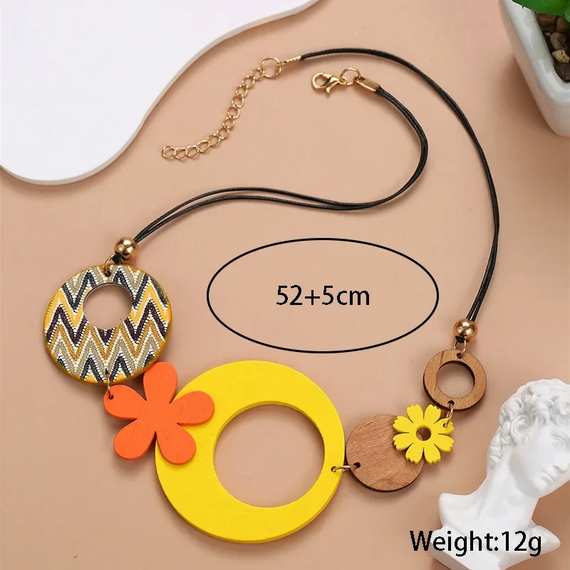 Vintage Ethnic Handmade Geometric Wooden Necklaces Pendants for Women Statement Maxi Bib Necklace Fashion Collar Neck Jewelry