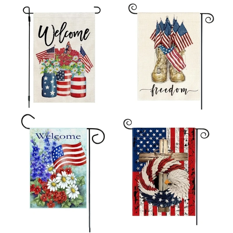 Welcome Garden Linen Outdoor Sign Independence Day Day Garden Decorations E9LD