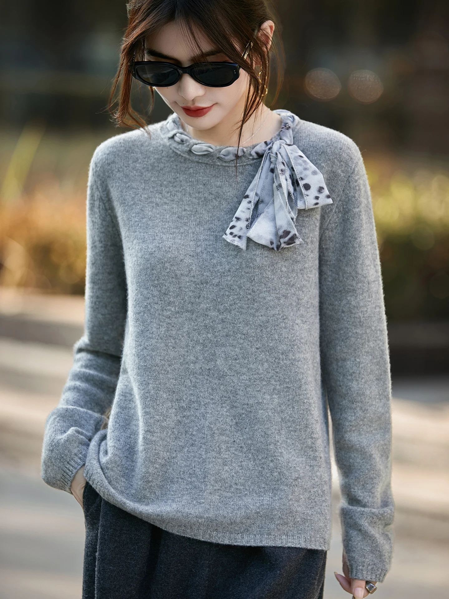 

Silk Scarf Pendant Women's Knitted Sweater Warmth Base Layer Long Sve round Ne Color Commute Sle