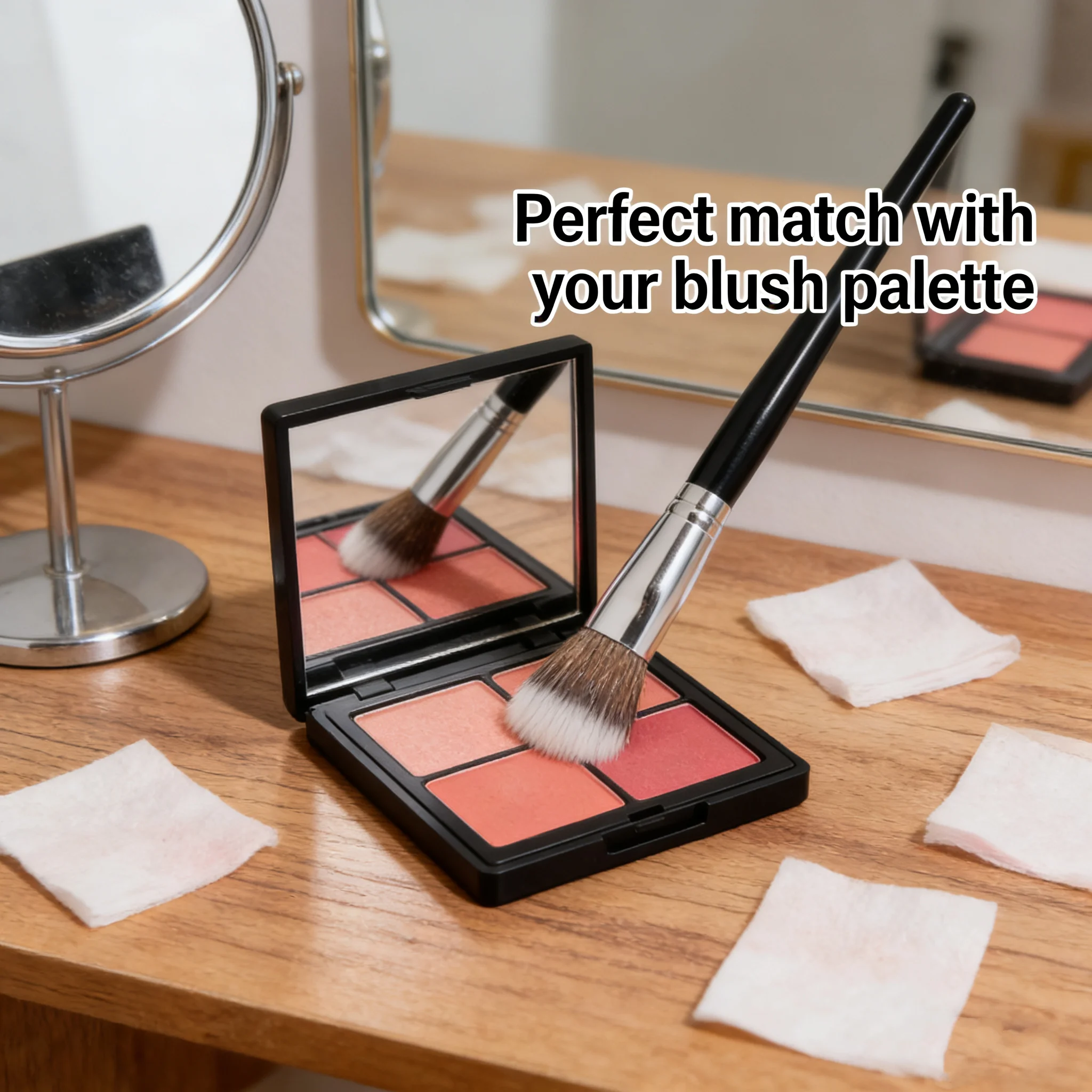 Single-use multi-functional face makeup brush for applying dots, blush, loose powder, and contouring.