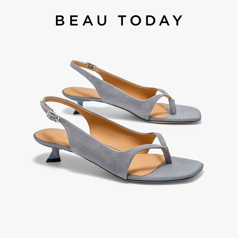 

BEAUTODAY Retro Sandals Women Sheep Suede Solid Color Square Toe Flip Flop Pumps Back Strap Ladies Shoes Handmade MS3D038