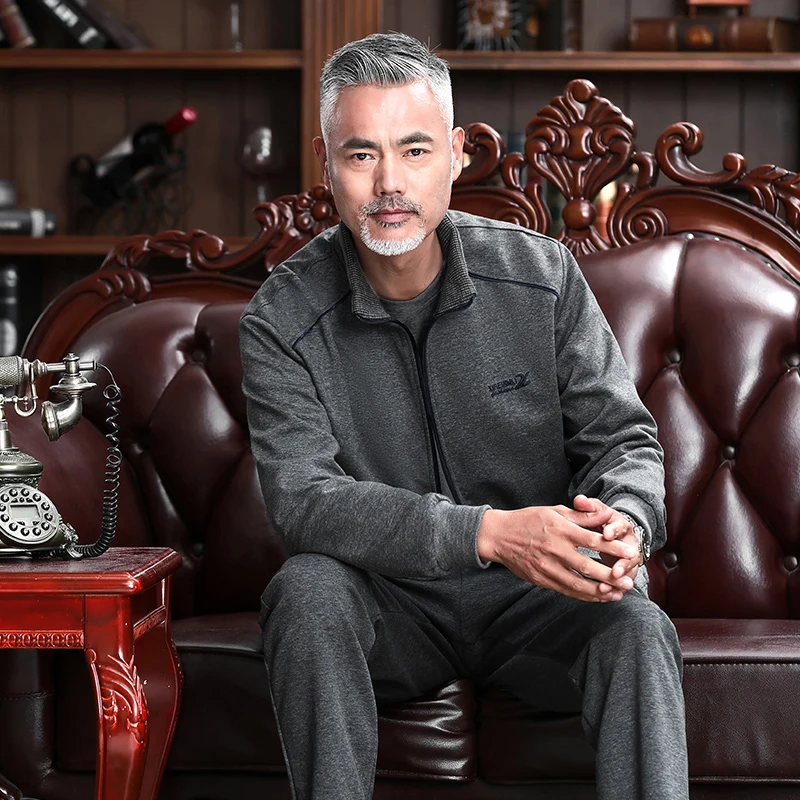 

Autumn Winter Men's Round Neck T-shirt Long Pants Jacket Set Outdoor Sports and Leisure Windproof Plush Thick Three Piece Set