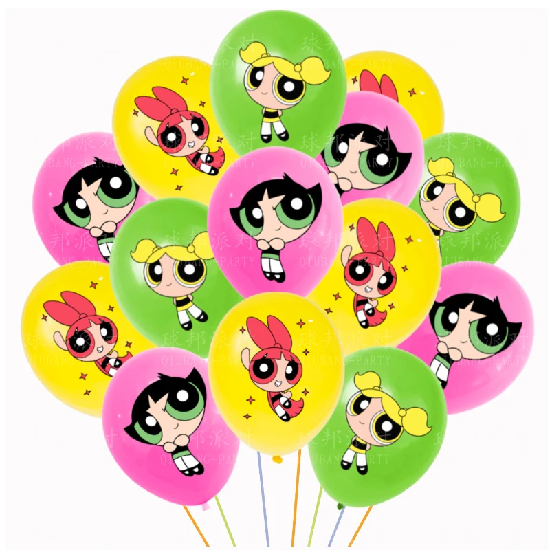 1Set ComicThe Powerpuff Girl Party Decoration Children\'s Flag Banner Cake Plaque Latex Balloon Birthday Party Supplies