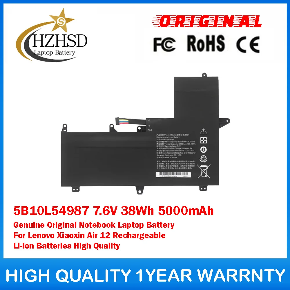 

5B10L54987 7.6V 38Wh 5000mAh Genuine Original Notebook Laptop Battery For Lenovo Xiaoxin Air 12 Rechargeable Li-Ion Batteries