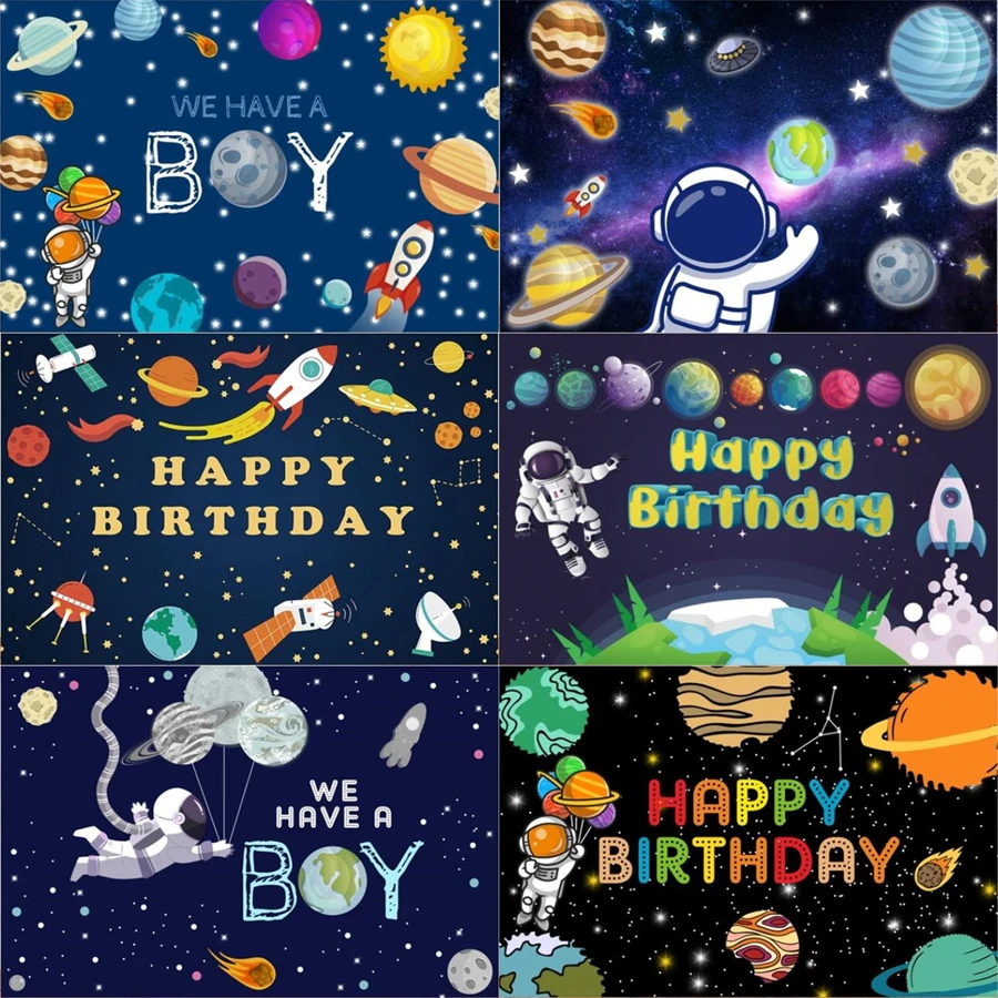 Photography Backdrop Starry Sky Universe Earth Space Planet Astronaut Boy Newborn Baby Shower Birthday Party Background Poster