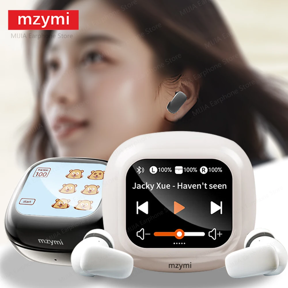 

mzymi QLS09 ANC Wireless Earphone Support TF Card Touch Screen Earbud Noise Cancelling TWS Bluetooth5.4 Headset For XIAOMI