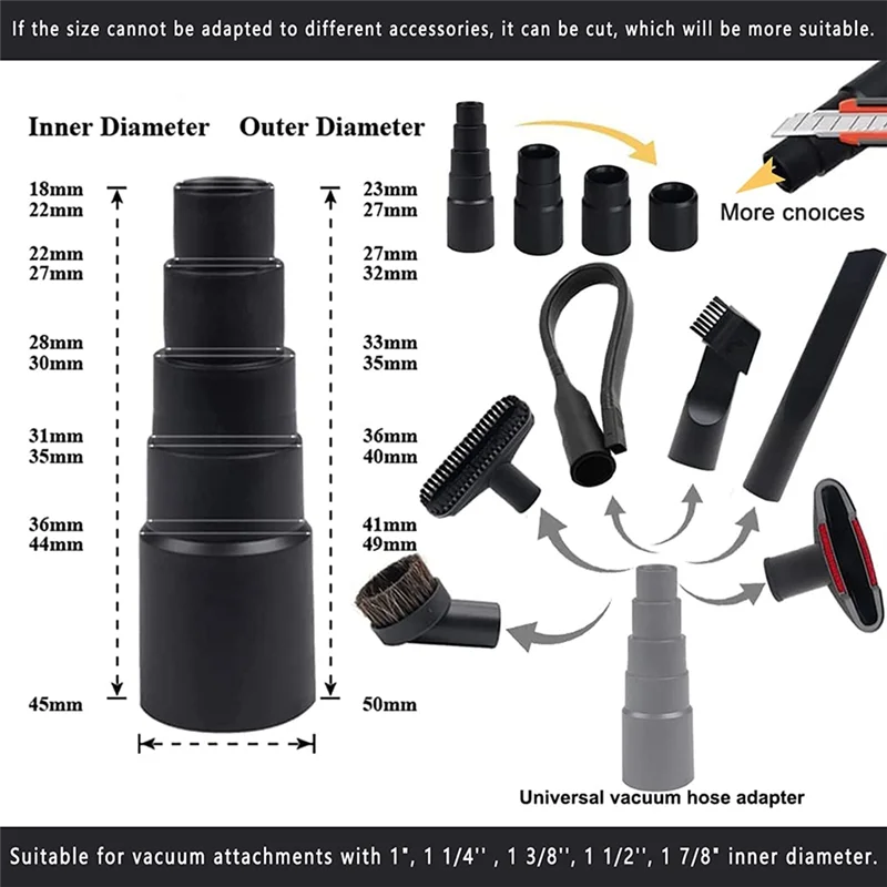 12PCS Universal Vacuum Attachment Kit Wet Dry Plastic Vacuum Hose Adapter Extension Wand Flexible Crevice Tool Adapter