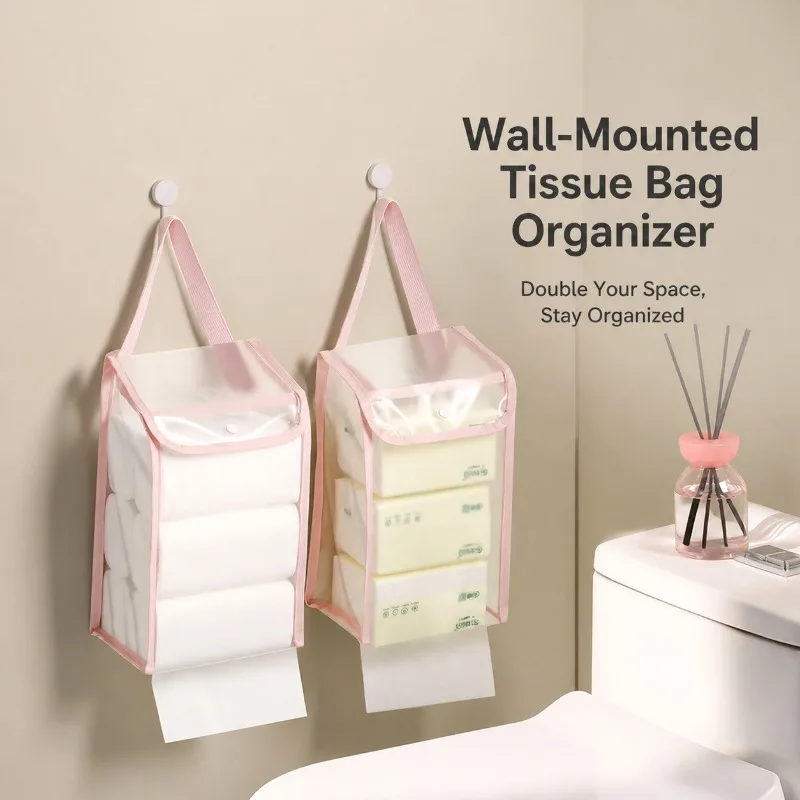 Large Capacity Waterproof No-Drilling Hanging Tissue Holder for Kitchen Bathroom Wall-Mounted Paper Towel  Storage  Bag - view 3