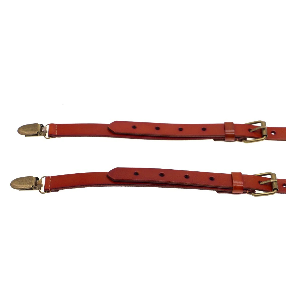 1.7cm real retro cowhide brown leather strap Women men suspenders belt adjustable bronze buckle braces groom Y-Shaped gift bag