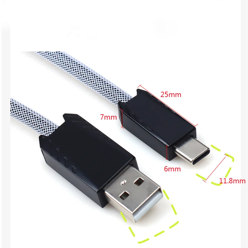 High-end Hand Made PET Double Sleeved USB to Type-C FGG Aviator Connector for Gaming Keyboard | black/White-black / Black-White
