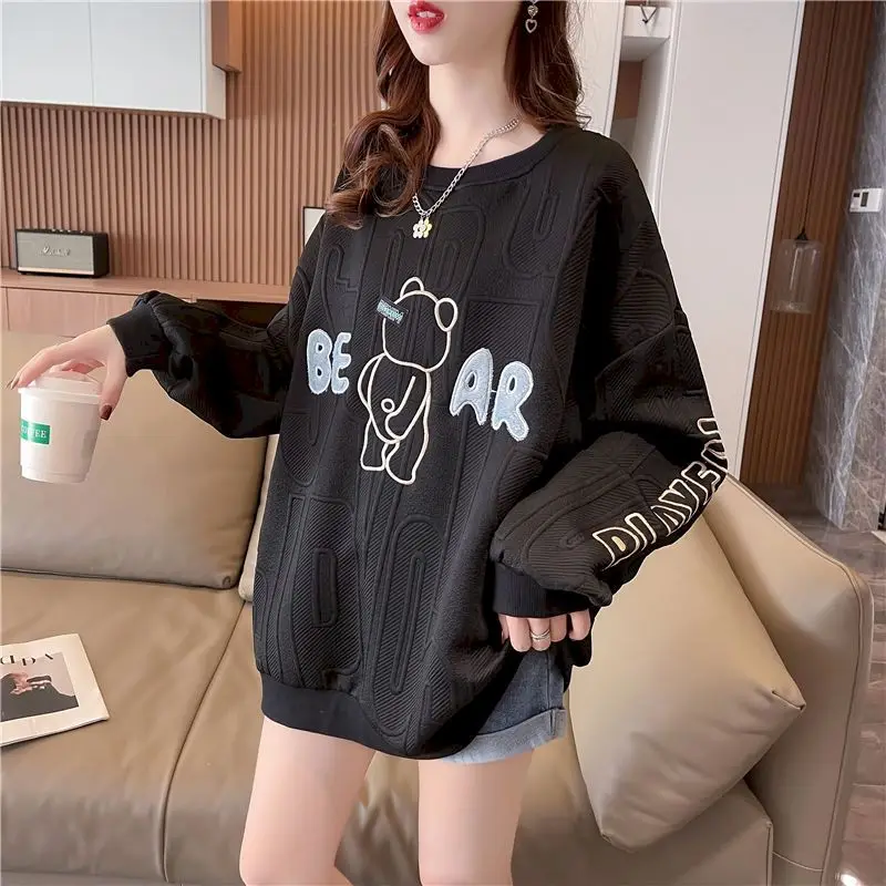 Korean Cartoon Cute Pullovers Women Embroidery Chic Design Sweatshirts Spring Autumn Trend Loose Crewneck Pullover Y2k Clothes