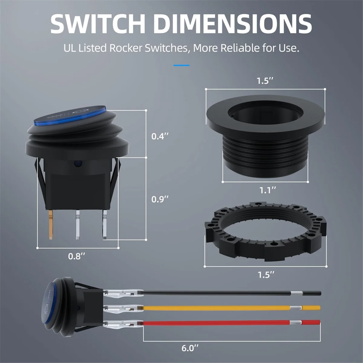 New Round Rocker Switch 12V 20A UL Listed Waterproof Marine Round Toggle Switch LED Lighted on Off Switch Heavy Duty 3 Color