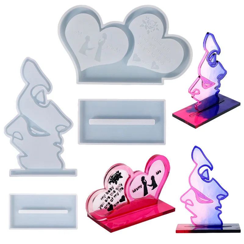 DIY Lovers Theme Standing Plates Silicone Mold Romantic Love Photo Frame Desktop Ornament Epoxy Resin Molds Lovers' Gifts Mould