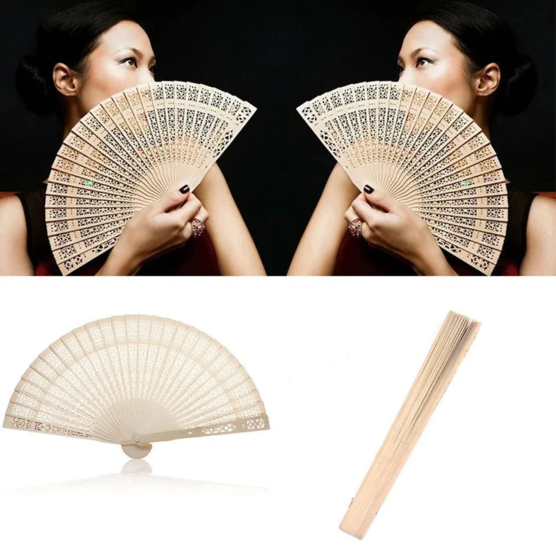 8-inch Chinese Handmade Fan Wooden Folding Fan Fragrant Wedding Party Gift Bamboo Fan Wedding Bride Party Decoration Handicraft