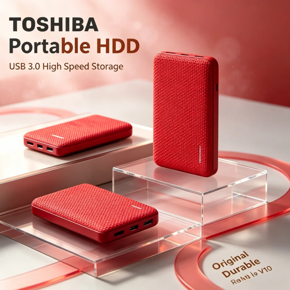 Brand+Original Toshiba V10 Red Portable External Hard Drive USB3.0 Mobile HDDStorage Disk for Laptop Desktop PC File Data Backup