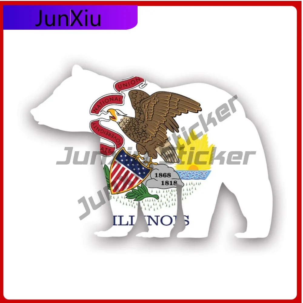 

Флаг штата Иллинойс с изображением медведя, устойчивый к погодным условиям и выцветанию, для гоночных автомобилей, грузовиков, окон, мотоциклов, самоклеящаяся съемная декоративная наклейка