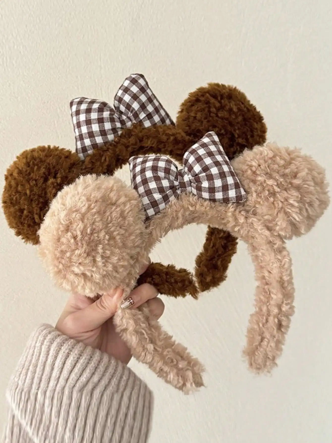 

1pc Cute Bow & Bear Ear Plush Headband For Girls, Fuzzy Hair Hoop Accessory, Autumn/Winter