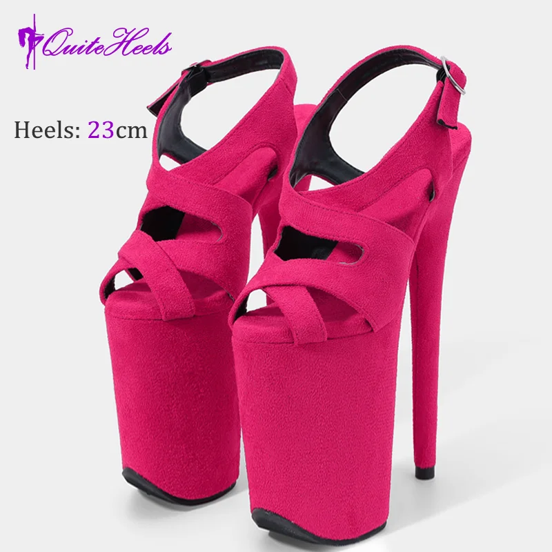 23CM High Heels Hot Hand-Made Suede Sexy Women'S Pole Shoes Stripper Heels Platform High Heel Sandals