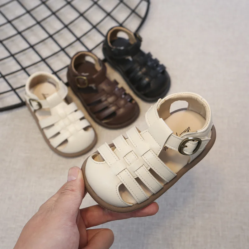 Children Sandals Girls Braid Cut-outs Breathable Sandals Boys Non-slip Soft Sole Roman Shoes Size 15-26