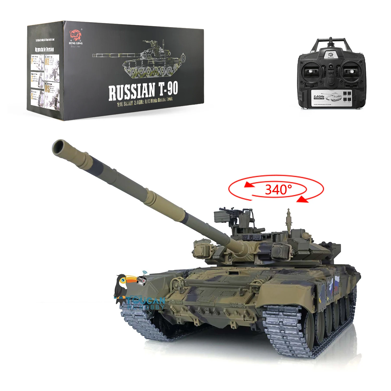 2.4G Henglong 1/16 7.0 Russia T90 RC Tank 3938 Metal Tracks BBs Shoot Armored Battle Vehicle Toys TH17849-SMT7