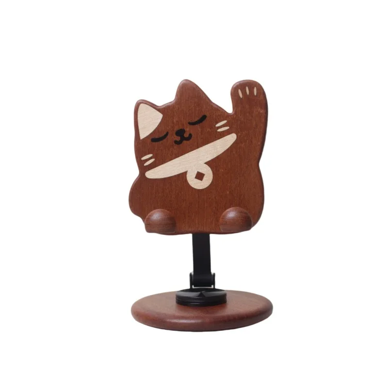 

Lucky cat solid wood mobile phone holder can be lifted and adjusted creative mobile phone base desktop lazy home support frame