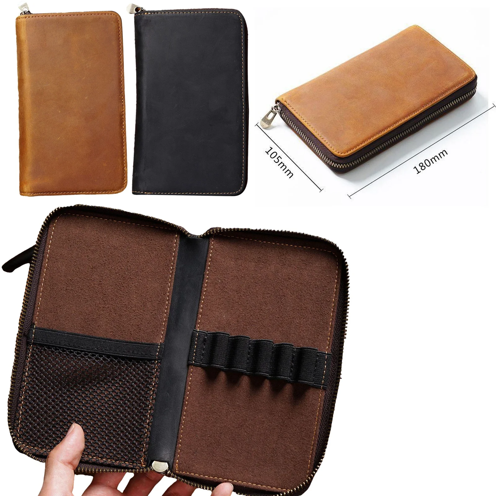 5 Grids Pen Case Zipper Closure Faux Leather pen bags Pouch for Stationery Portable Pen Holder Organizer Travel Pouch