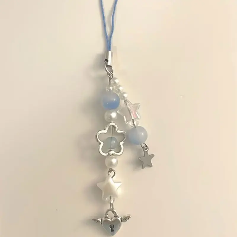 Blue and pink phone charm tulip angel keychain