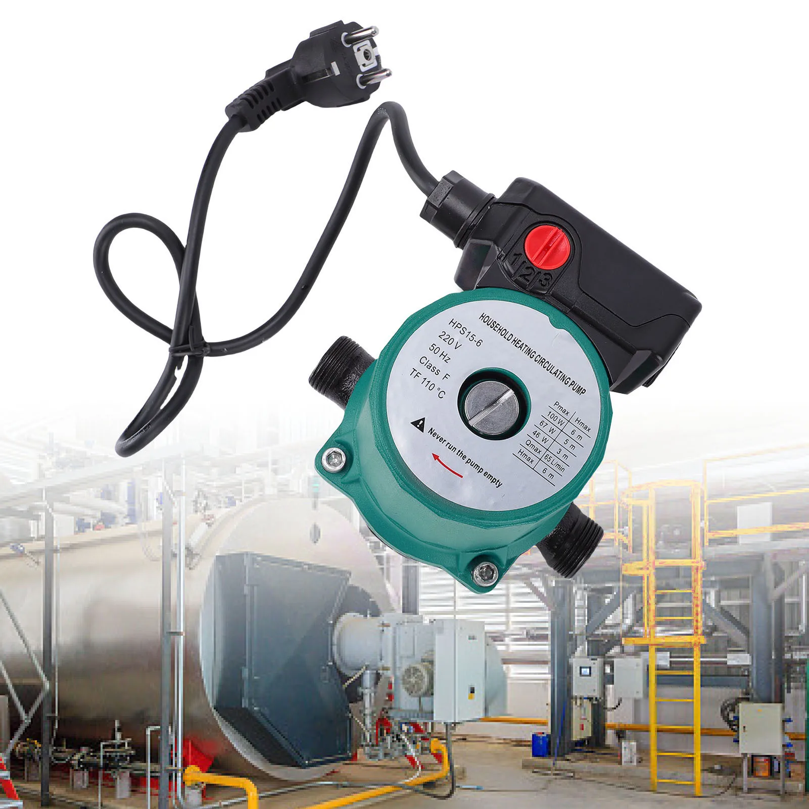 Hot Water Recirculating Pump 65L/min 46W 67W 100W 3 Speed Control Circulator 6m High Lift NPT 1in with NPT 3/4in Adapter for