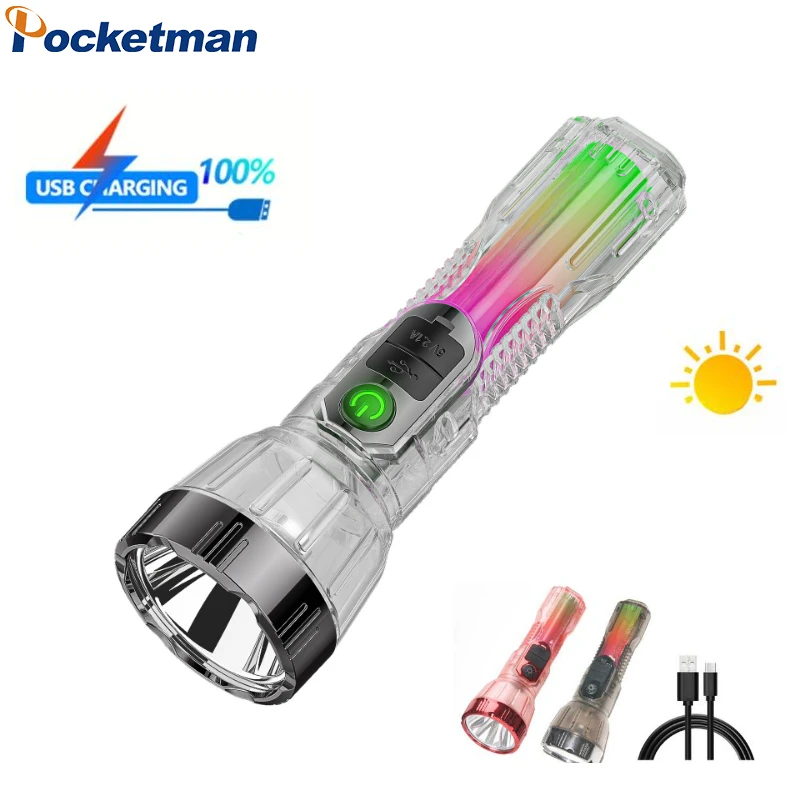 

LED Solar Rechargable Flashlight Super Bright Outdoor Lantern Multifunction Portable Long Life Torch Emergency Lighting Light