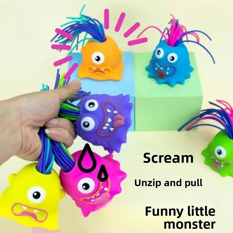 Pull Hair Little Monster Anxiety Toy Sensory Stress Relief with Light Sound Viral Fidget Gift for Kids Novelty Screaming Alien