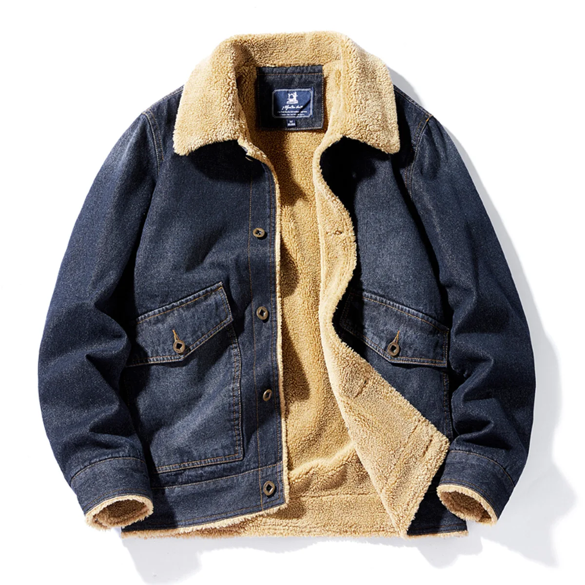 Winter men's stylish warm thick loose workwear denim jacket Men's winter thick wool-lined loose-fitting casual work coat WJ876