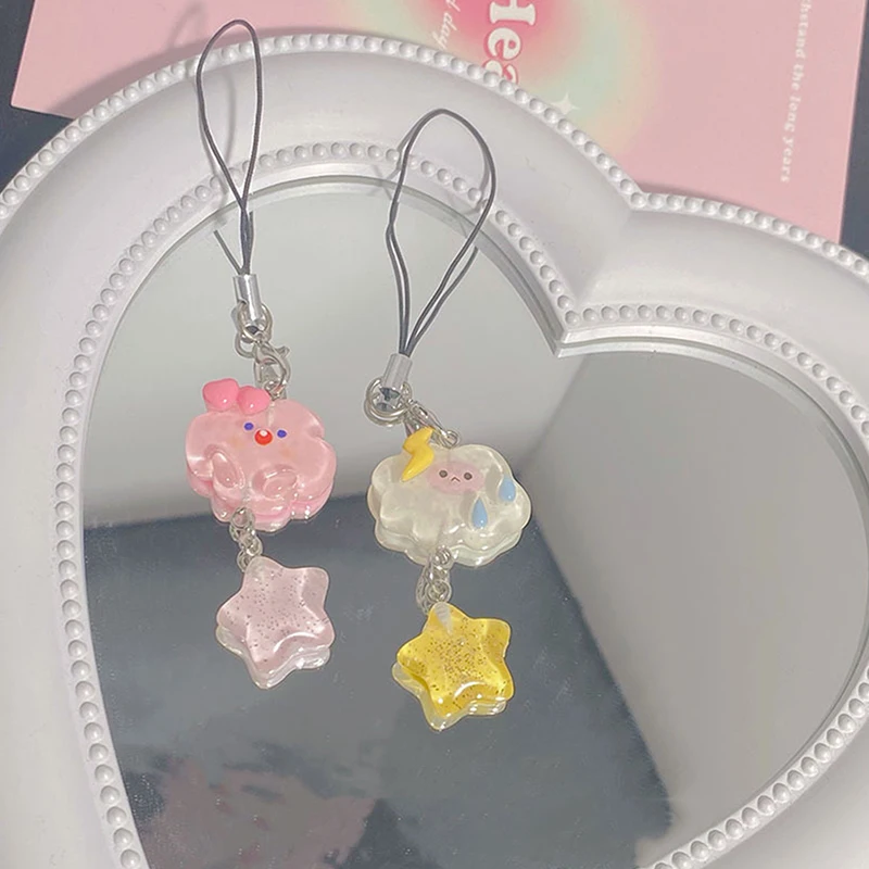 Lovely Cartoon Cloud Star Phone Chain Kawaii Candy Color Phone Lanyard Keychain For Girls Cute Cellphone Strap