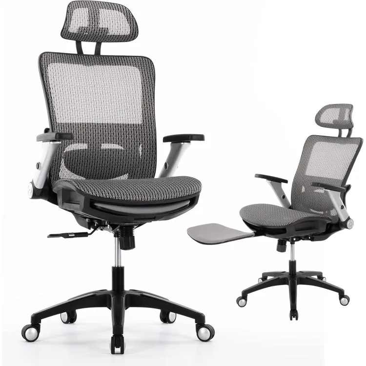 

Ergonomic Mesh Office Chair with Footrest, High Back Computer Executive Desk Chair with Headrest and 4D Flip-up Armrests