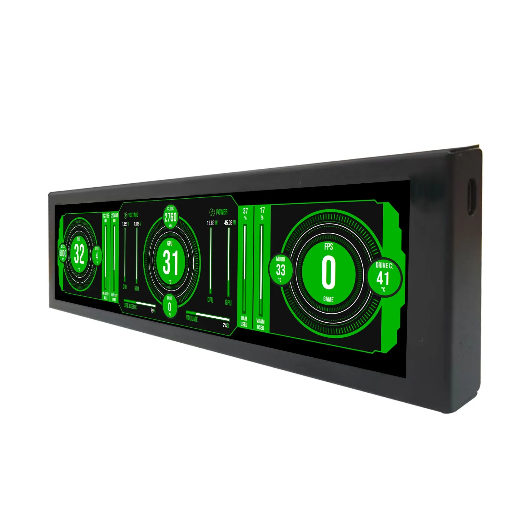 

9.16in 462x1920 Stretched Bar IPS LCD Monitor for PC Case DIY CPU GPU Monitoring Data