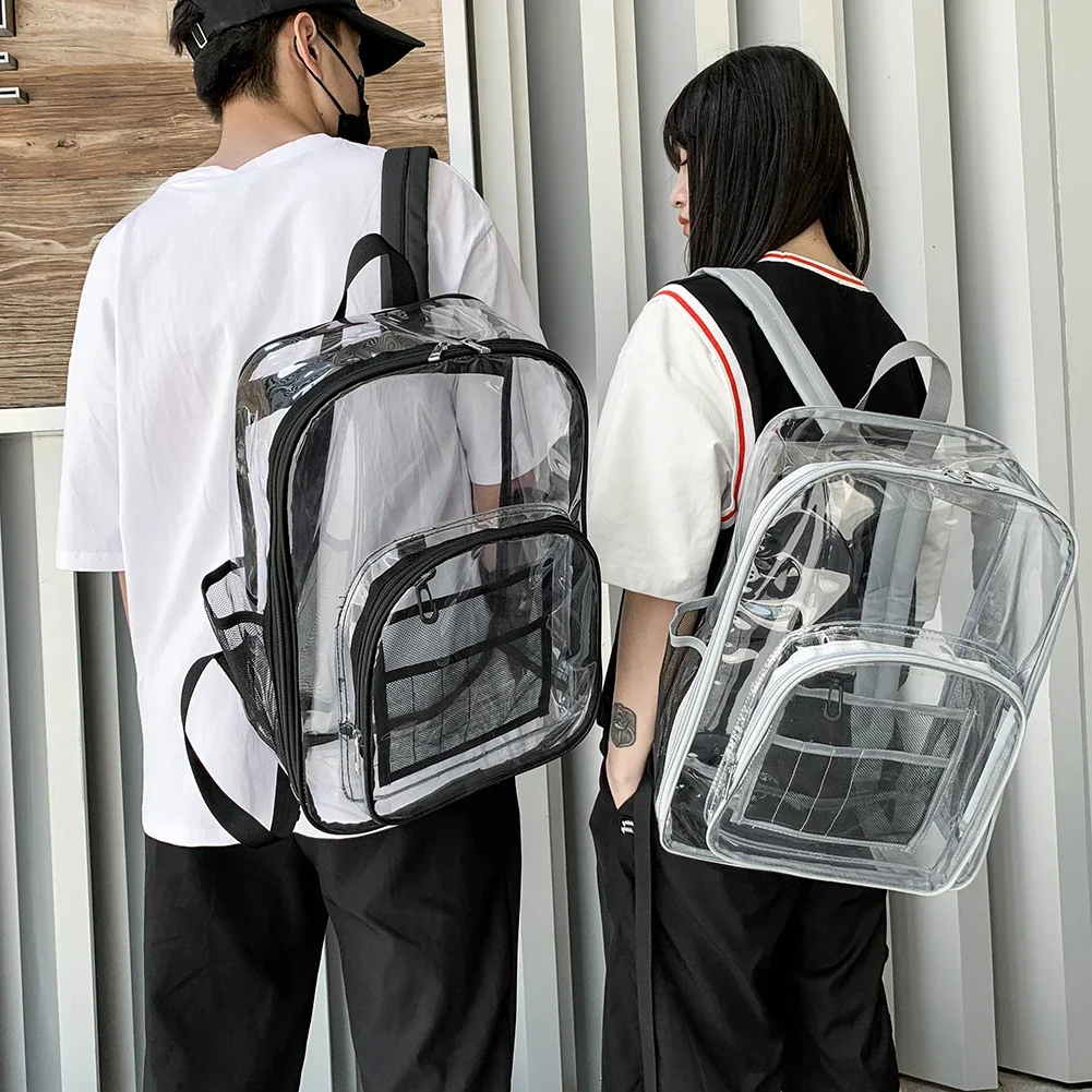 Mochila de PVC transparente para homens e mulheres, mochila escolar clara, mochilas aprovadas para adolescentes, estudantes