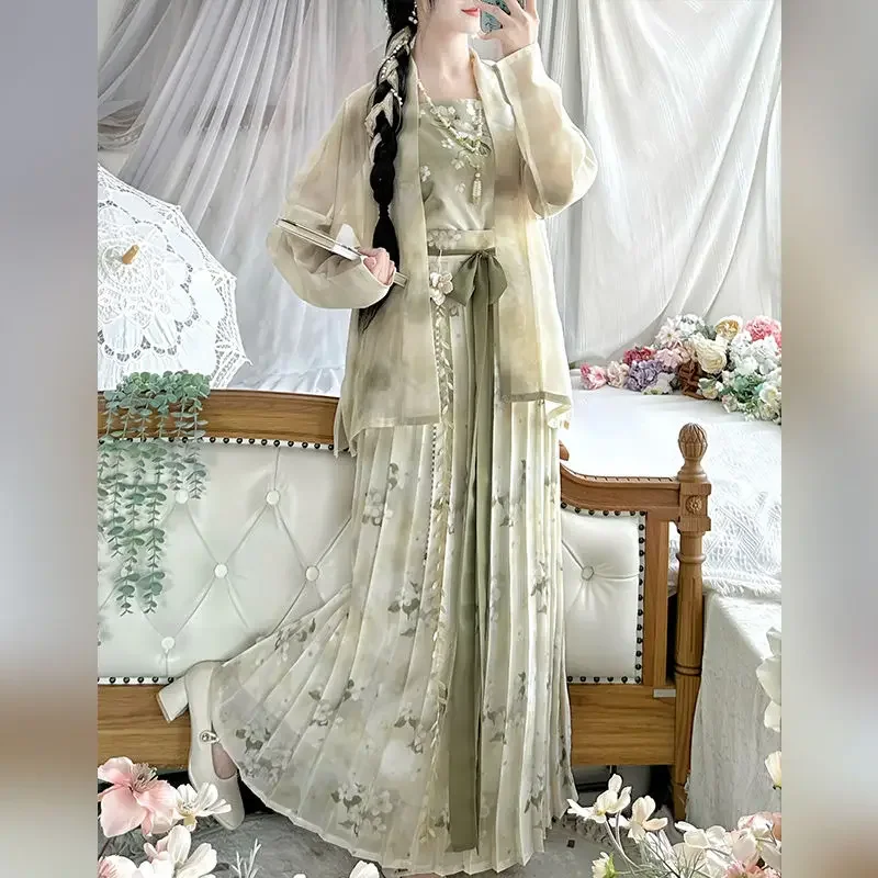 

Summer Song Dynasty Princess Cosplay Hanfu Dress Suit Women's Traditional Chinese Coat Suspender Pleated Skirt Plus Size XL