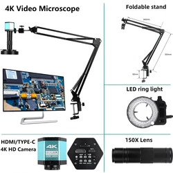 48MP 13MP 1080P Industrial Microscope 4K 2K HDMI USB VGA Type-C Digital Microscope Camera 1-150X Zoom C Mount Lens For Soldering