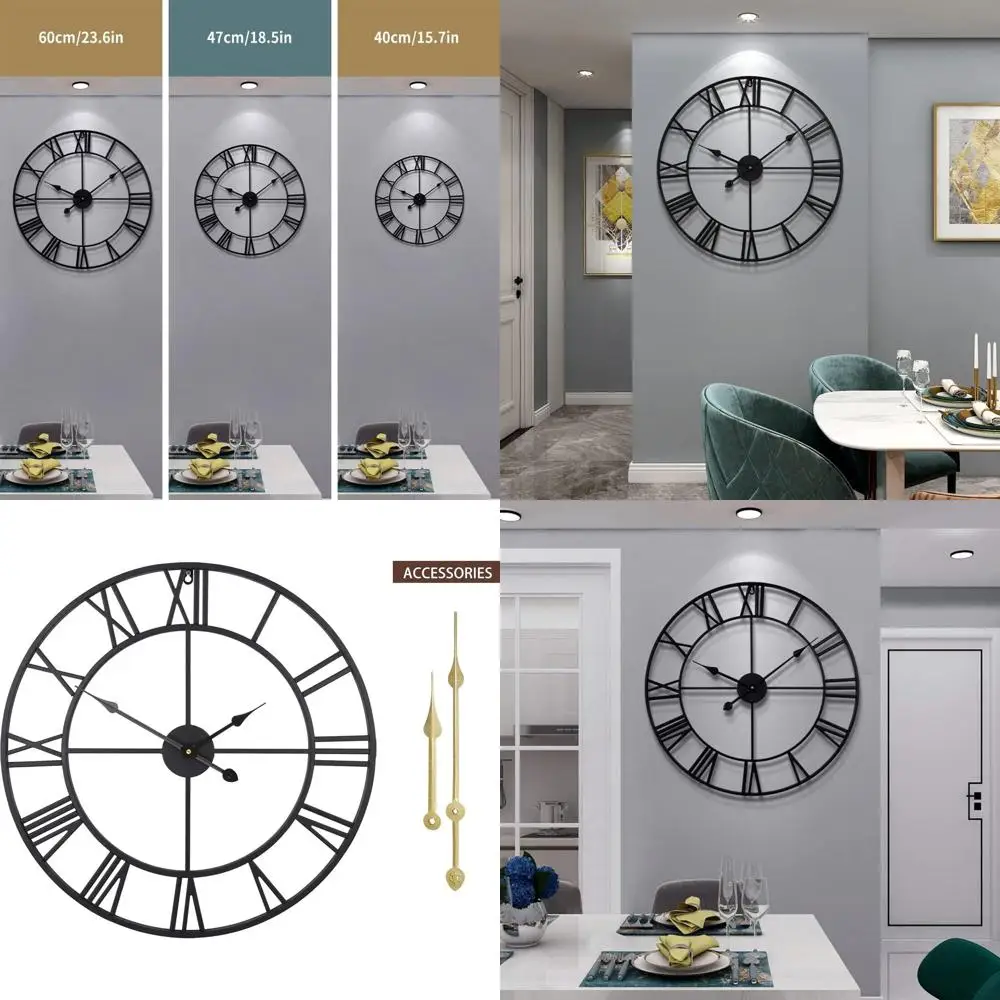 

24 Black Metal Silent Round Wall Clock, Modern Vintage Style, Battery-Powered for Home, Kitchen, Office, and Farmhouse Decor