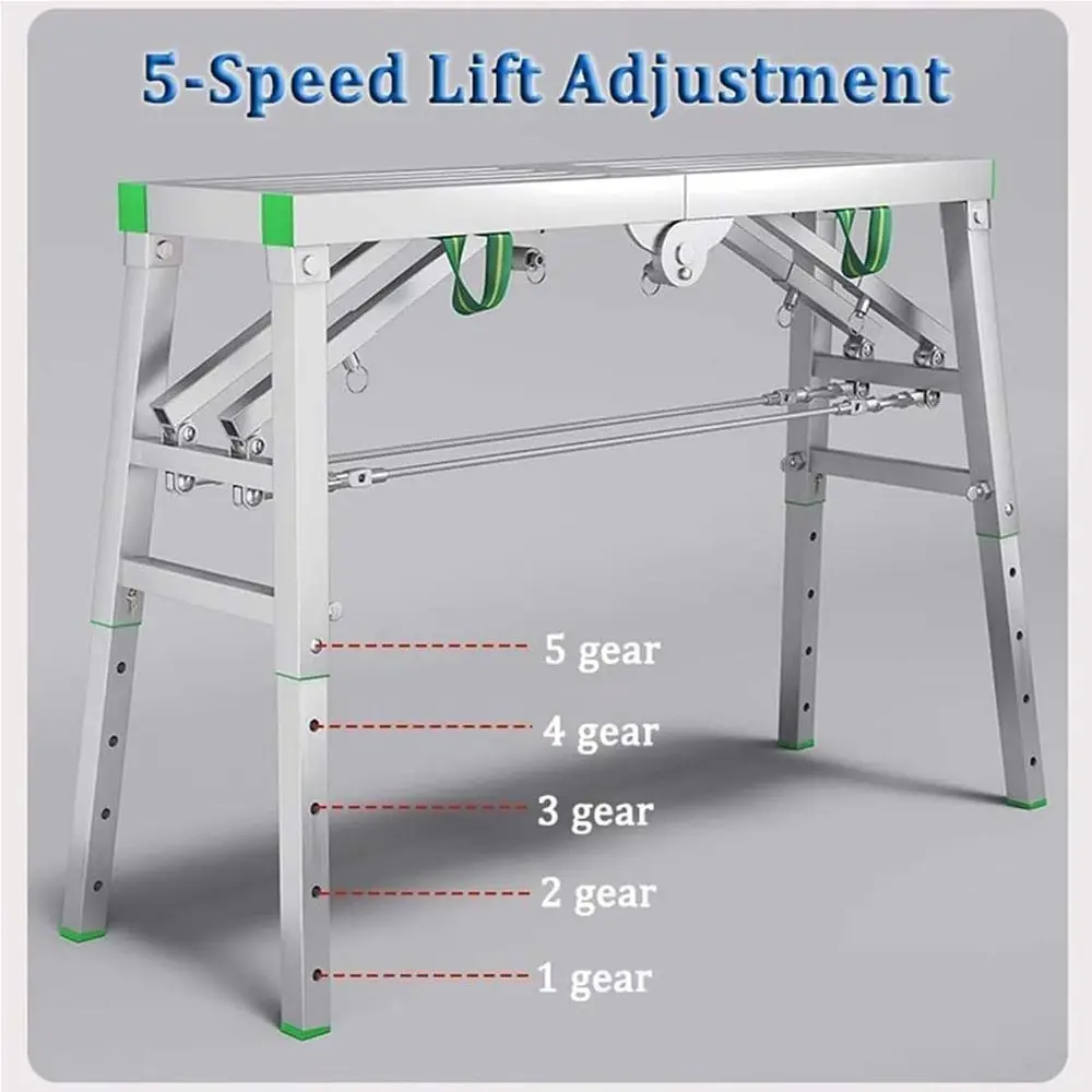 Adjustable Steel Folding Scaffold Ladder, Portable Deck, 800 lbs Load Capacity