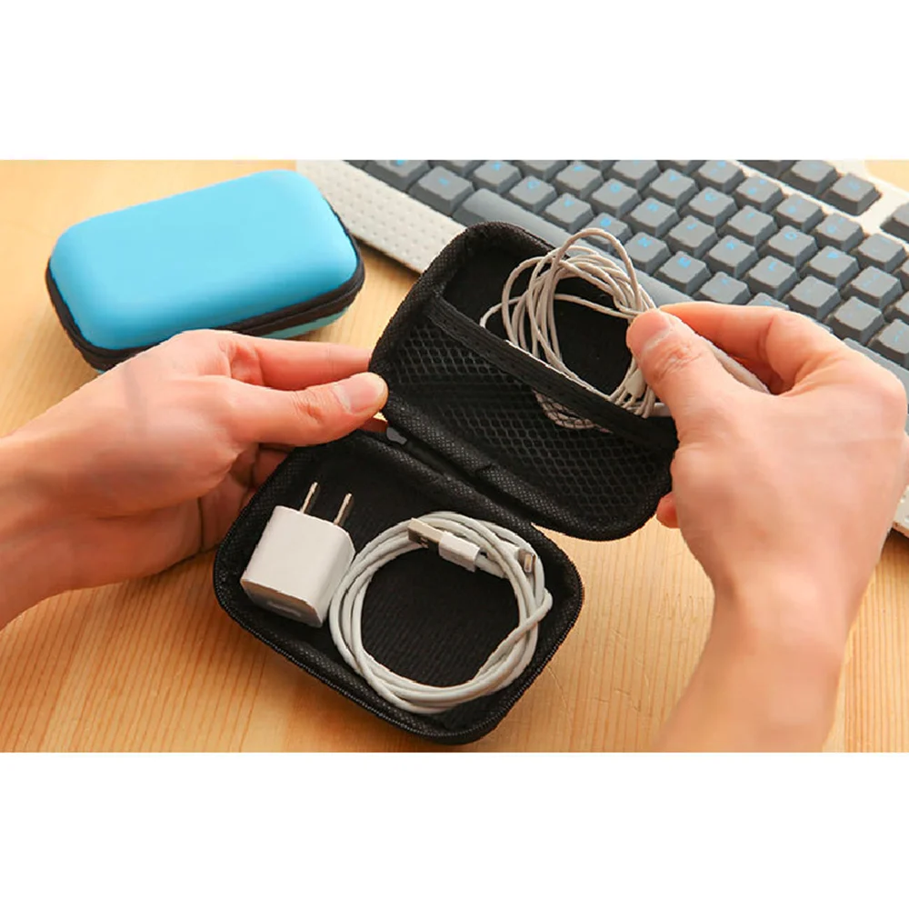 Portable Small Storage Case Zipper Carrying Pouch Bag Box for Earphone Headphone Date Cable Organizer