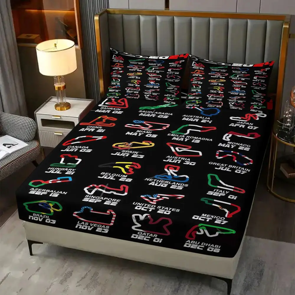 3Pcs Racing Track Bedding Set 2024 Schedule Fitted Sheet Set Sports Car Theme Bed Sheets Set Soft Room Decor For Fans view 6