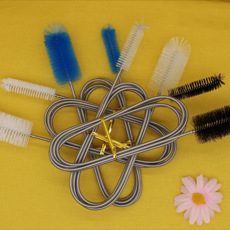 

Double Head Aquarium Pipe Brush - Stainless Steel Spring & Nylon Bristles for Tank Tube Cleaning