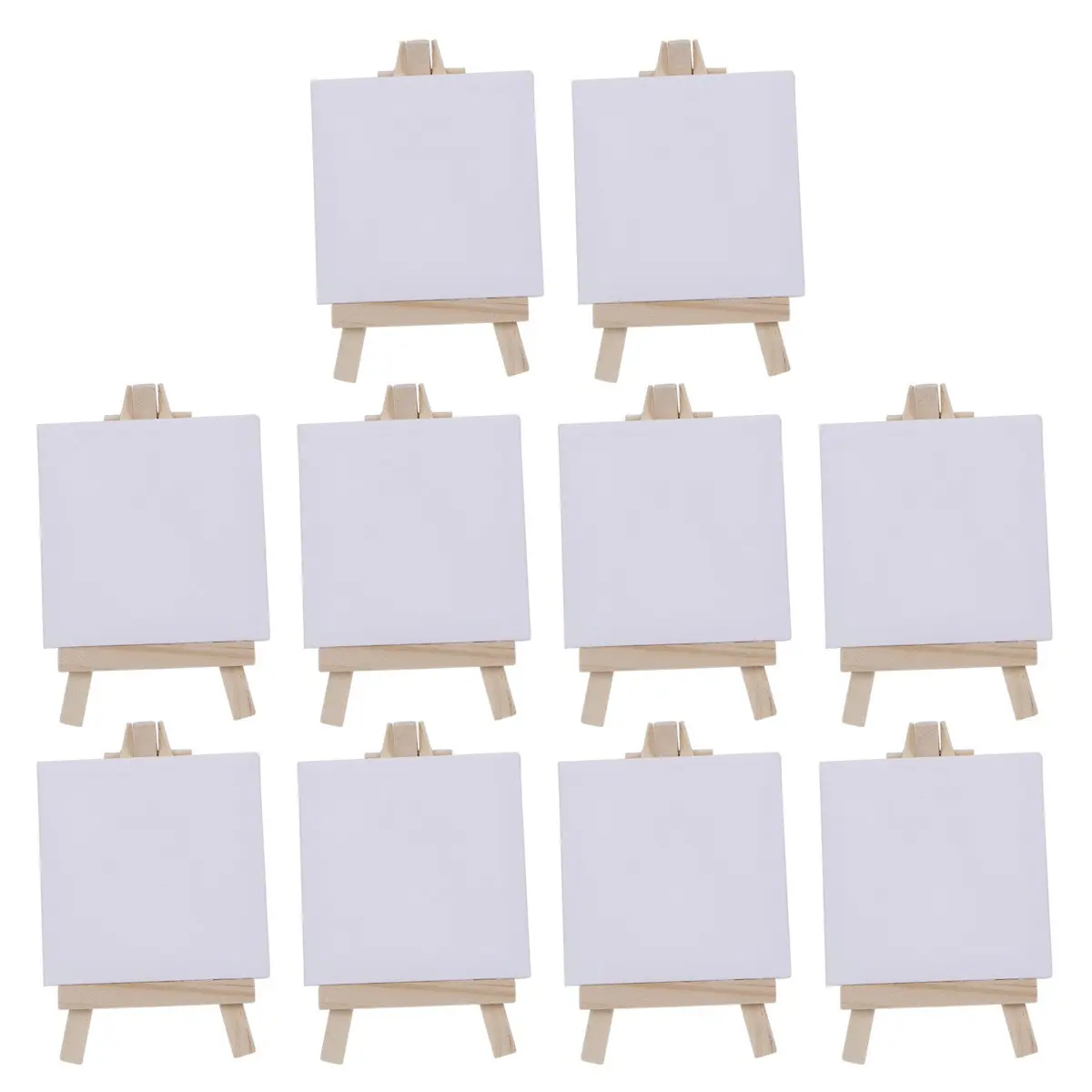 10Pcs Mini Canvas and Easel Set Wood Lightweight Painting Easel for Small Artworks Cards Smartphones Menus Wedding