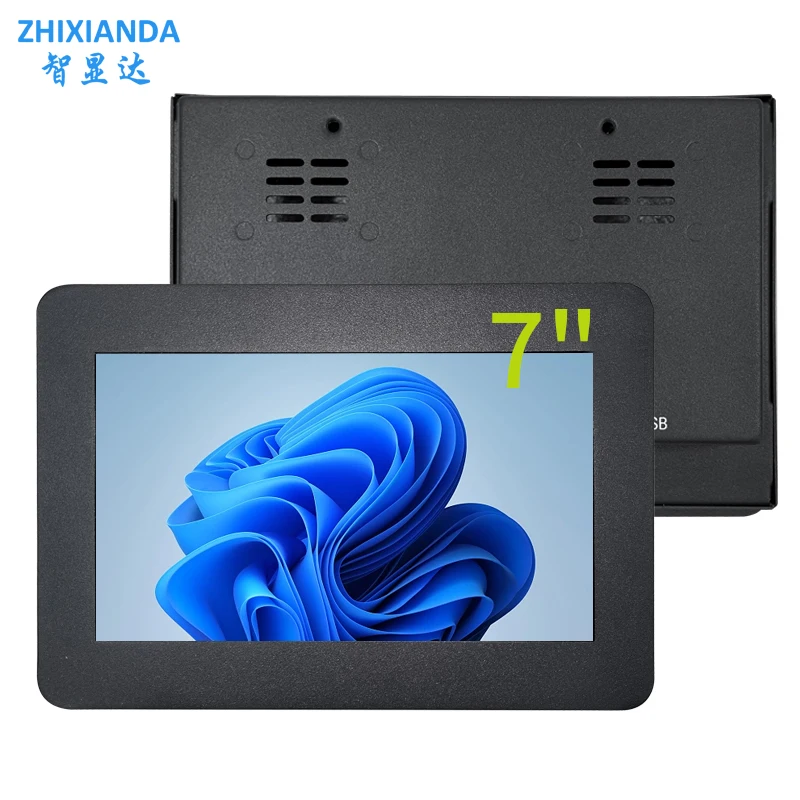 ZHIXIANDA 7 Inch 1024*600 TFT Metal Panel Mount Screen Monitor PC Industrial Embedded Display VGA HDMI BNC AV Input Speaker