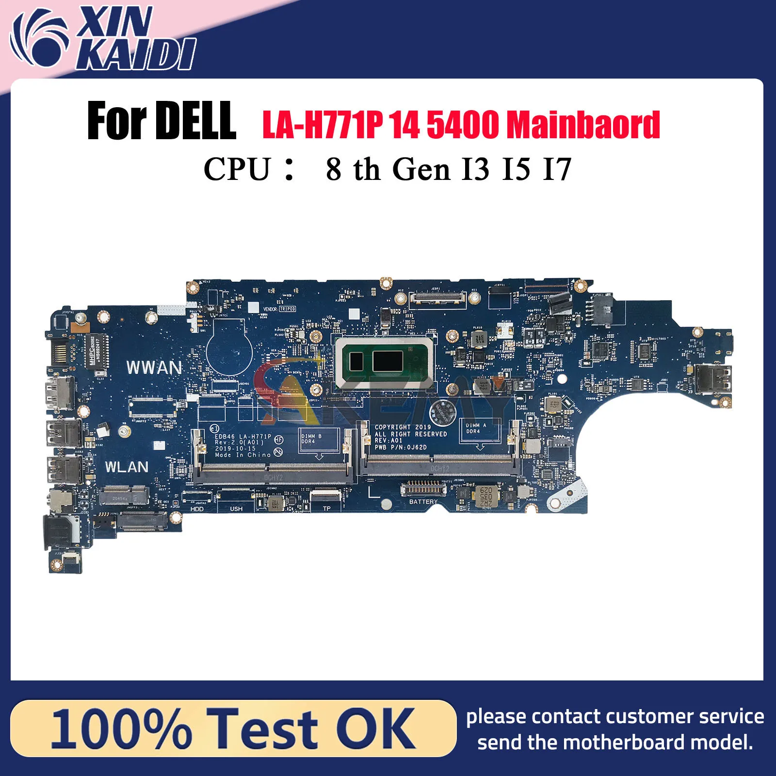 

For DELL Latitude 5400 Laptop Motherboard LA-H771P EDB46 with i3 i5 i7 8th Gen CPU 00MDPF 0CXM83 100% Tested OK