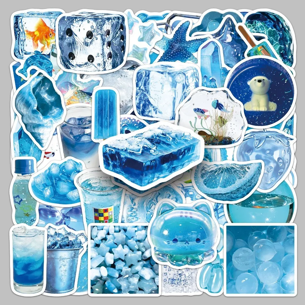 50Pcs/set Visual Cooling Blue Color Ins Style Stickers Creative Cool Graffiti Decals for Phone Case Journal Notebook Storage Box