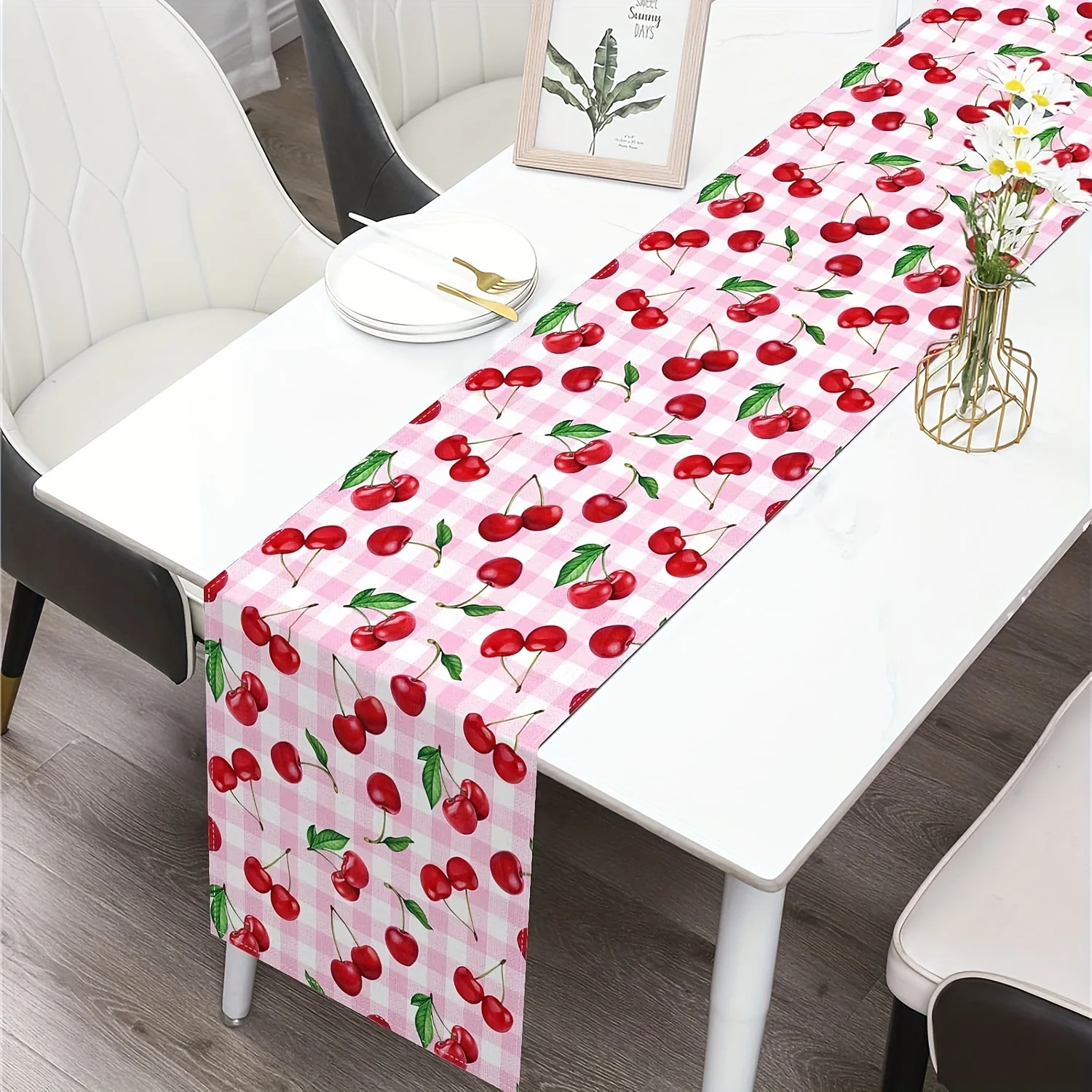 Red Cherry Buffalo Plaid Linen Table Runner Wedding Party Decor Washable Farmhouse Kitchen Dining Table Runners Home Decorations