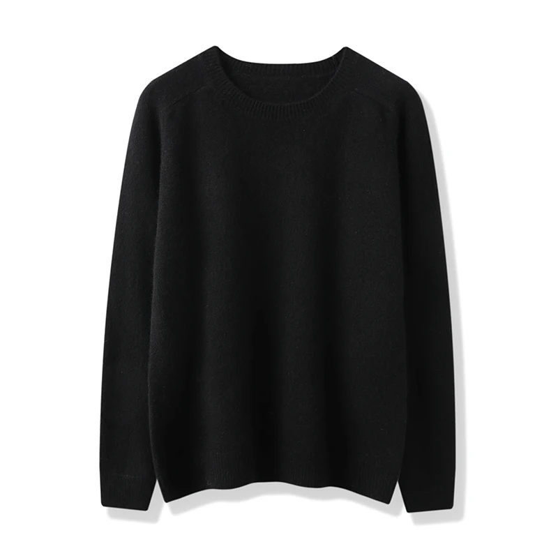 

100% Cashmere Sweater Men Thickened Round Neck Sweater Autumn Winter New Saddle Shoulder Knitted Pullover Inner Wear Top