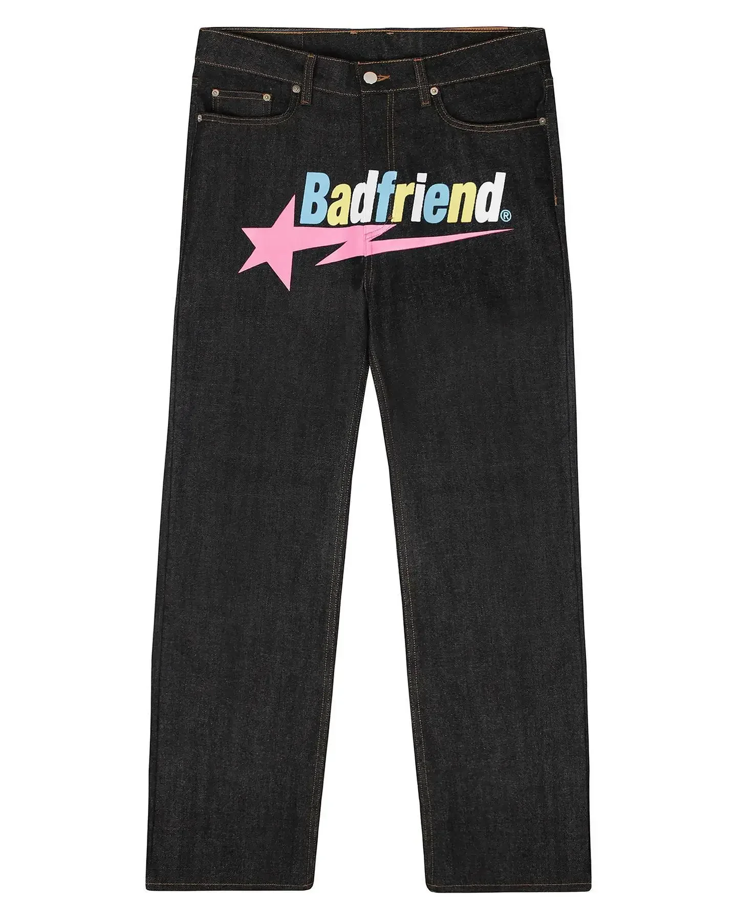 Y2k Jeans Badfriend Letter Printing Pants Hip Hop Baggy Black Denim Pants New Harajuku Punk Rock Wide Leg Trousers Streetwear